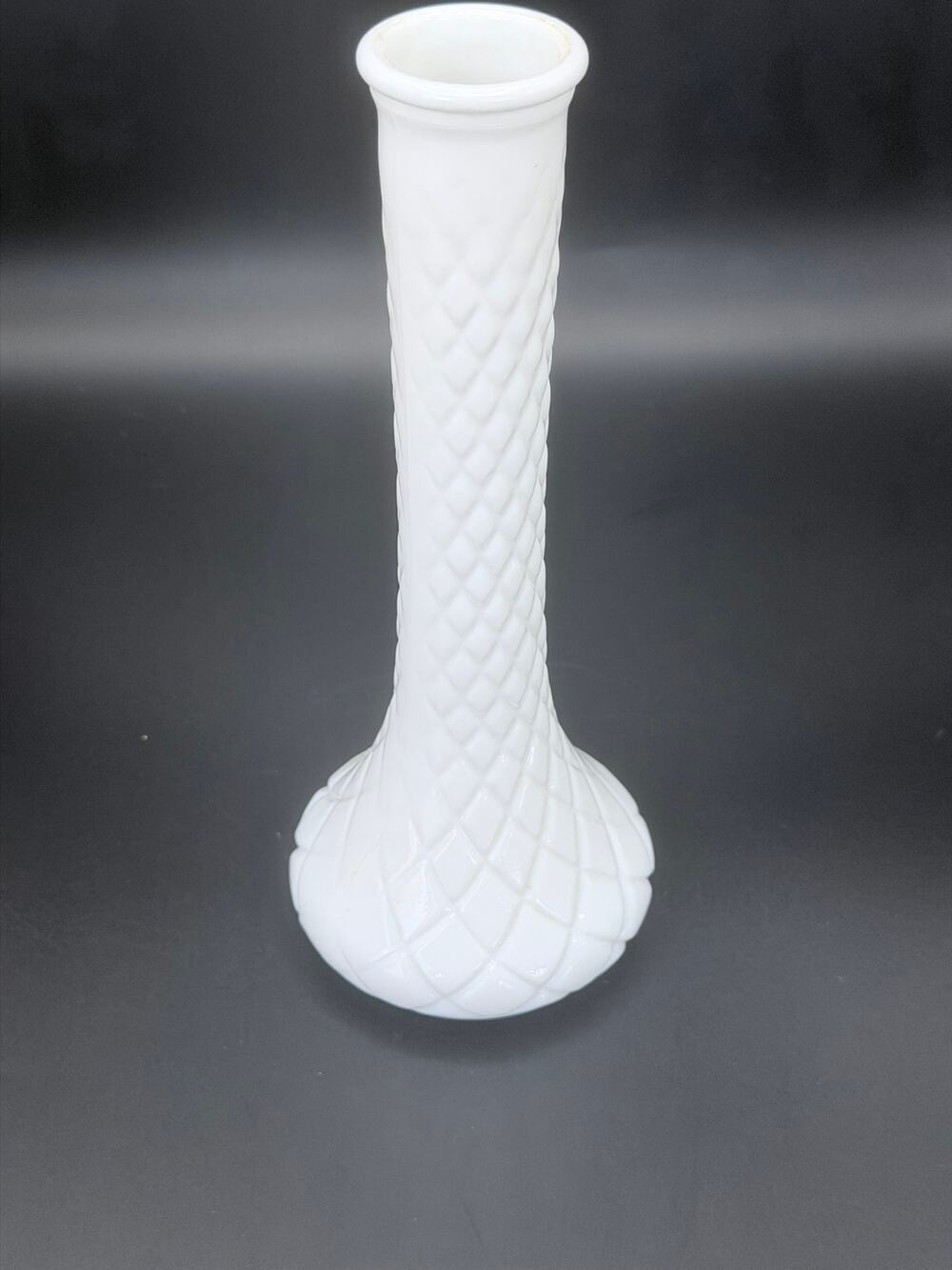 Vintage Hoosier Glass 4092 Milk Glass Bud Vase Diamond Quilt 9 Inch MCM